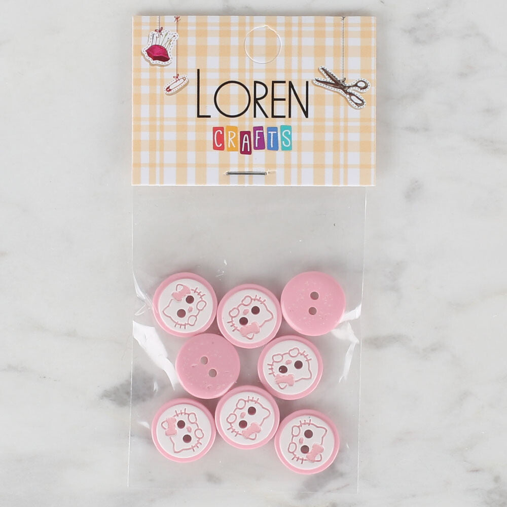 Loren Crafts 8'li Pembe Kedi Düğme - 583